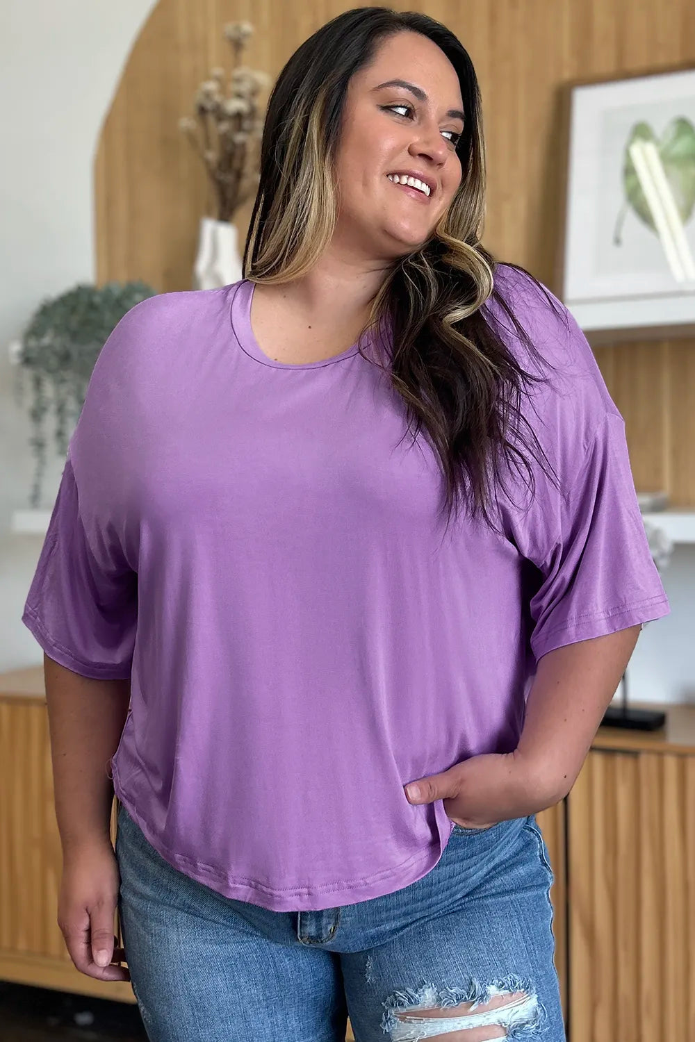 Image of Basic Bae Bamboo Full Size Round Neck Drop Shoulder T-Shirt | Queeble.shop
