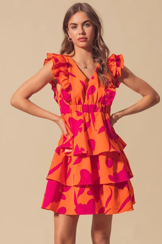 Image of SO ME Floral V Neck Layered Dress with Elasticized Waist | Queeble.shop