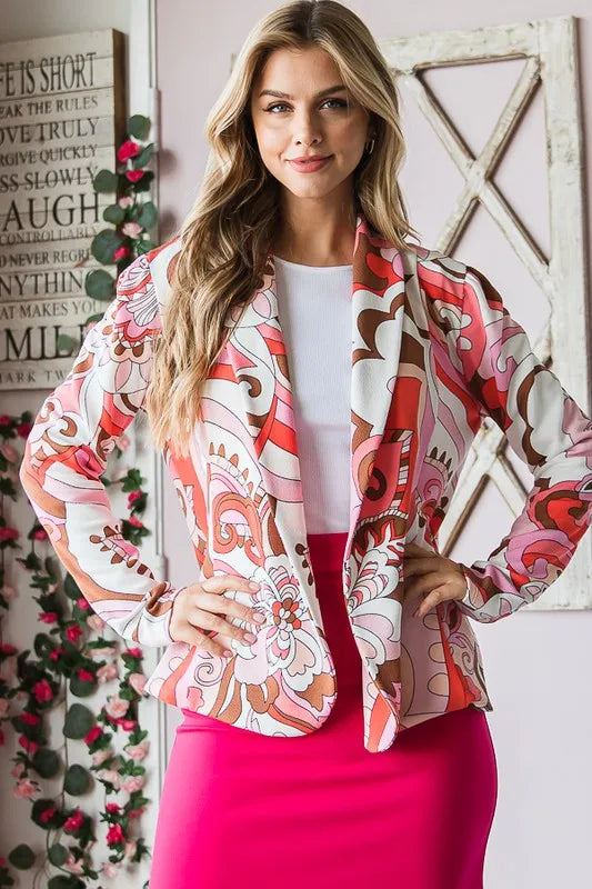 Image of Heimish Full Size Shawl Floral Open Blazers Plus Size | Queeble.shop