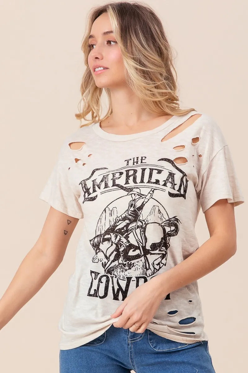 Image of BiBi Cotton Slub Laser Top American Cow Boy Graphic | Queeble.shop