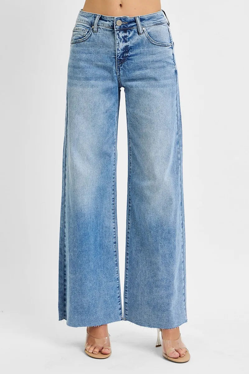 Image of RISEN Full Size Tummy Control High Rise Ankle Palazzo Jeans Plus Size | Queeble.shop