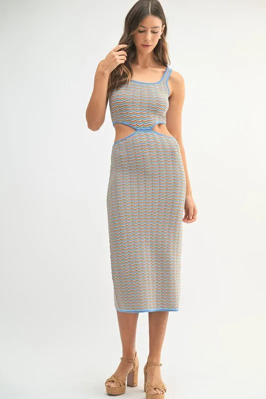 Image of MABLE Multi Color Chevron Knit Bodycon Midi Dress | Queeble.shop