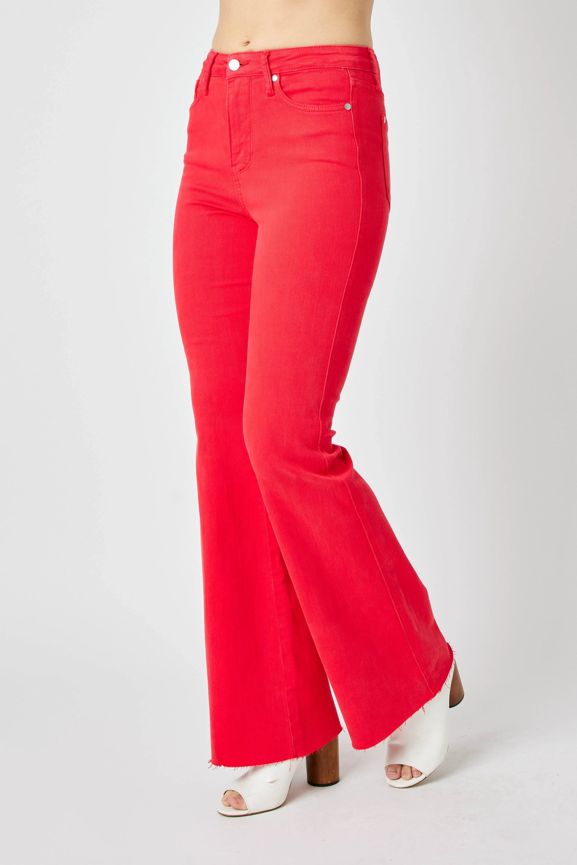 Image of Judy Blue Full Size Hw Tummy Control Garment Dyed Flare Jeans Plus Size | Queeble.shop