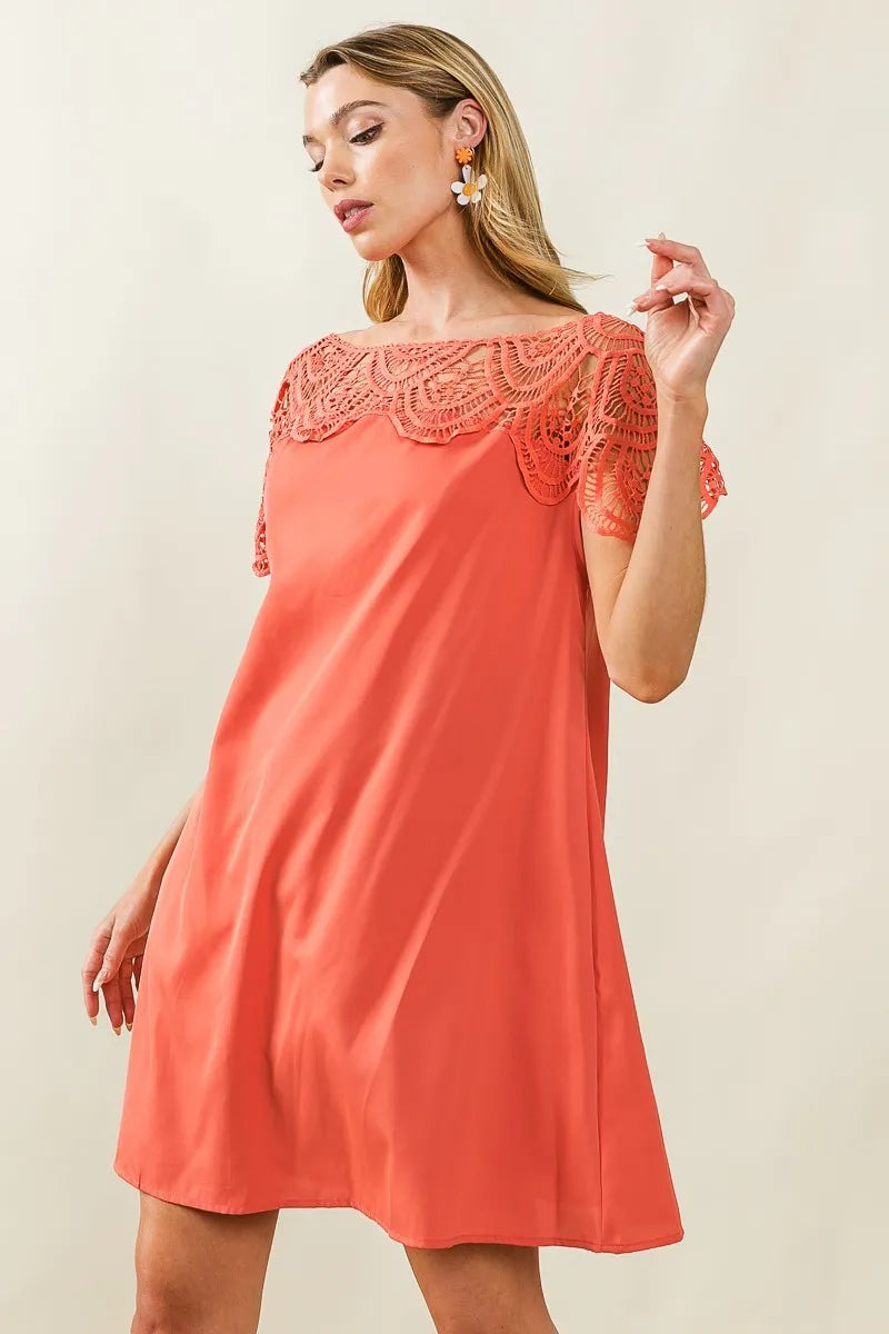 Image of BiBi Crochet Lace Yoke Detailed Wrinkled Dress | Queeble.shop