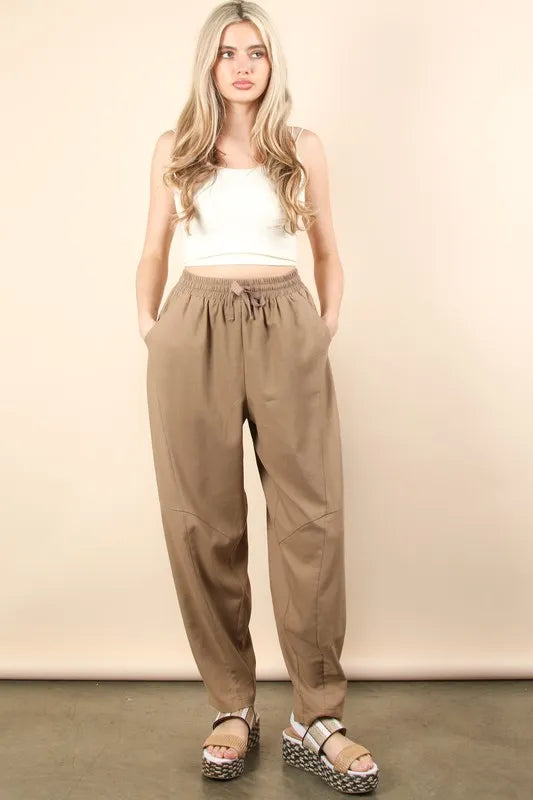 Image of VERY J Solid Barrel Comfy Woven Pants | Queeble.shop