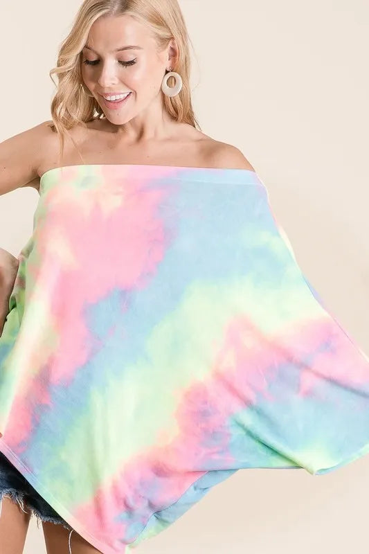 Image of BiBi Tie Dye French Terry One Shoulder Top with Dolman | Queeble.shop