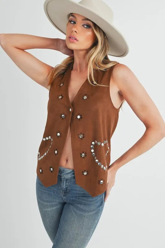 Image of Aemi + Co Heart Rivet Detail Suede Vest Coat | Queeble.shop