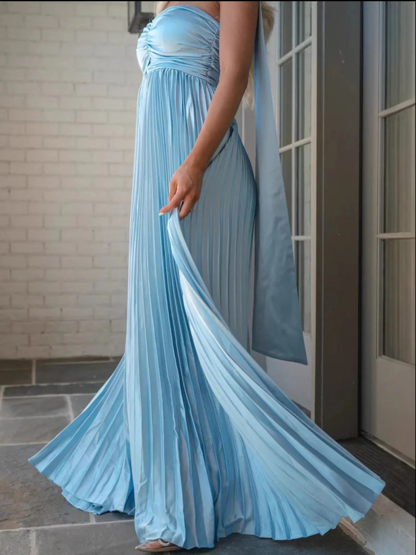 Image of Ruched Pleated Tube Maxi Dress | Queeble.shop