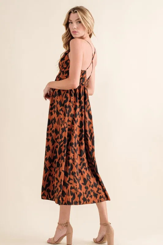 Image of And The Why Leopard Print Plunge Maxi Dress | Queeble.shop