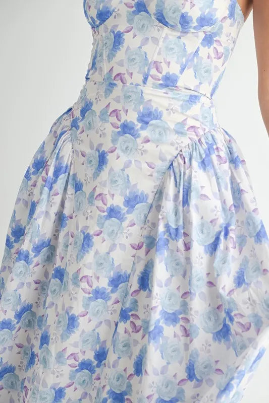 Image of MABLE Sweetheart Neckline Floral Printed Midi Dress | Queeble.shop