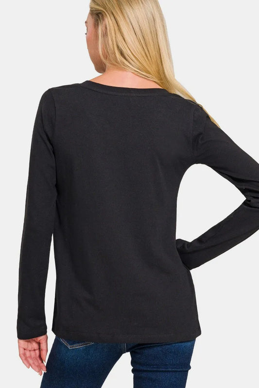 Image of Zenana Full Size V-Neck Long Sleeve T-Shirt | Queeble.shop