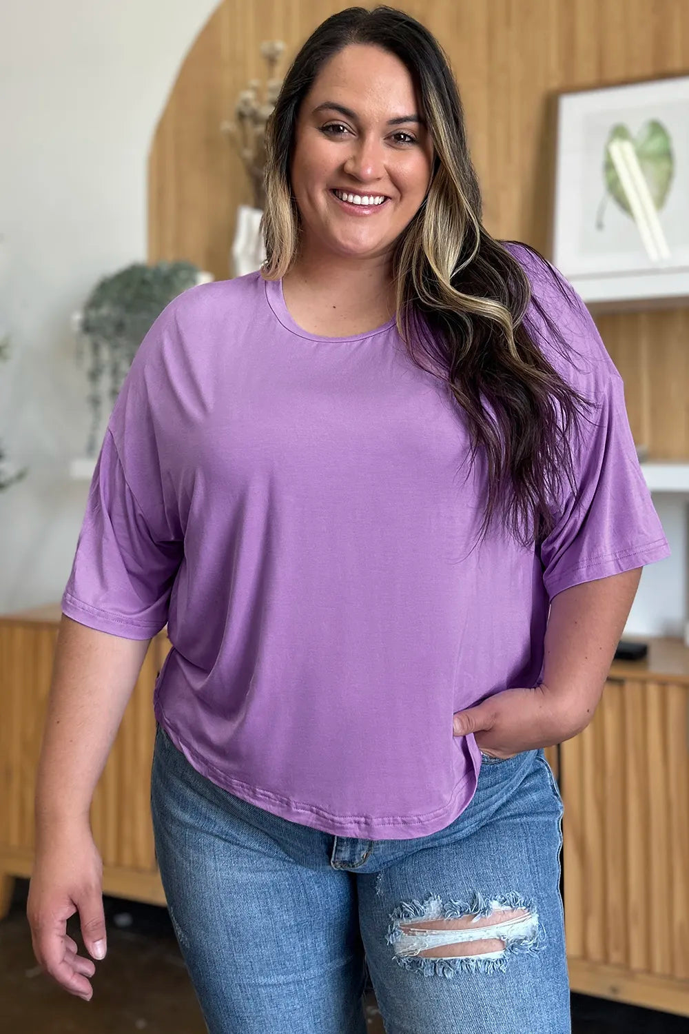 Image of Basic Bae Bamboo Full Size Round Neck Drop Shoulder T-Shirt | Queeble.shop
