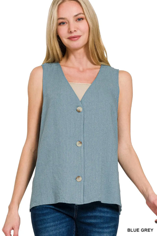 Image of Zenana Side Slit Button-Front Vest | Queeble.shop
