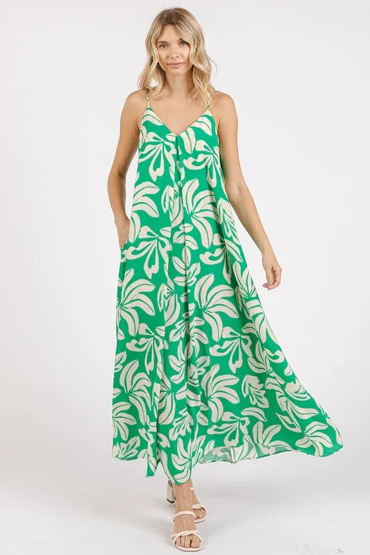 Image of Mittoshop Printed V-Neck Maxi Cami Dress with Pockets | Queeble.shop