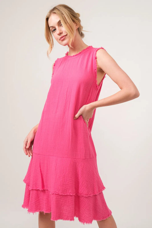 Image of And The Why Washed Fringe Detail Tiered Dress | Queeble.shop