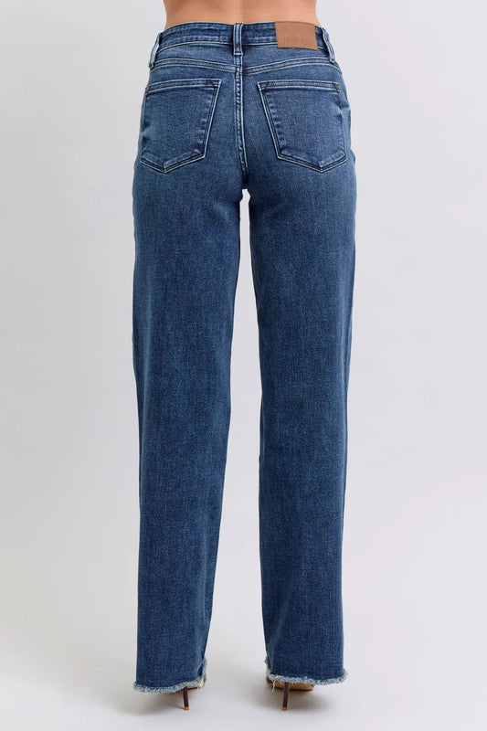 Image of Judy Blue Full Size Raw Hem Mid Rise Jeans | Queeble.shop