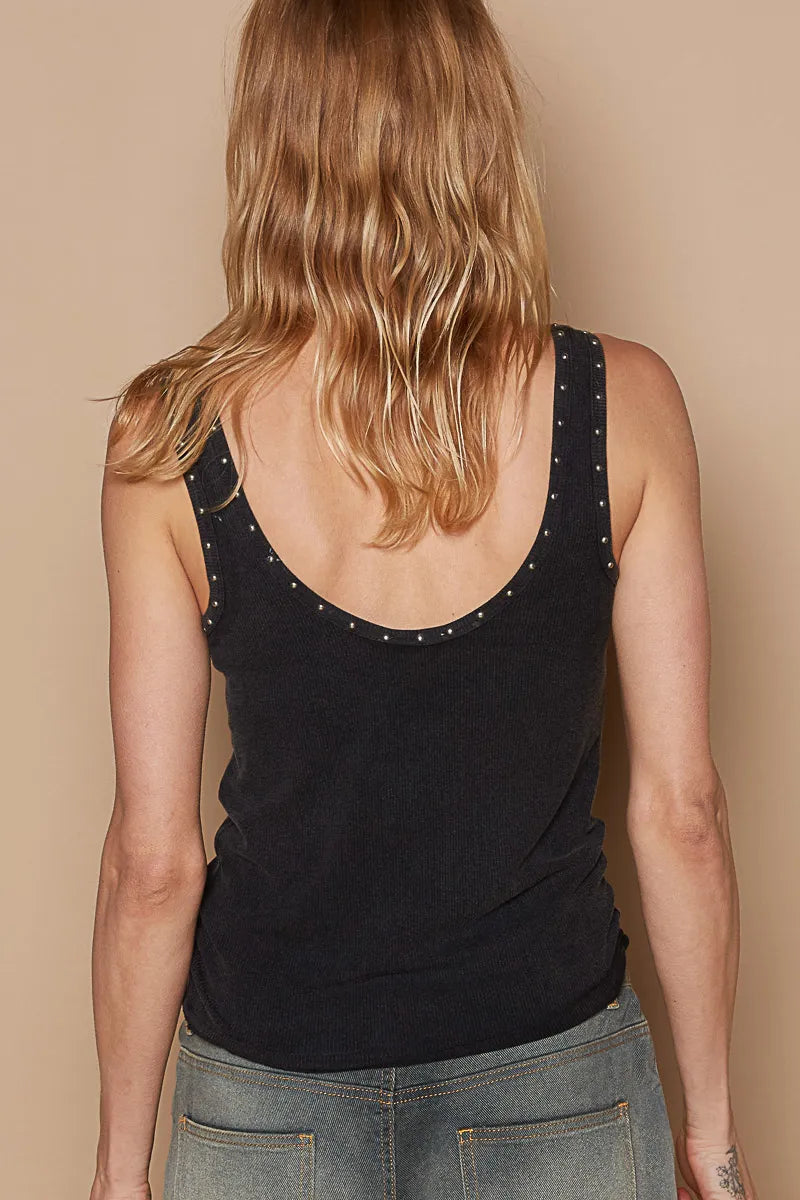 Image of POL Ribbed Tank Top with Metallic Stud Detail | Queeble.shop