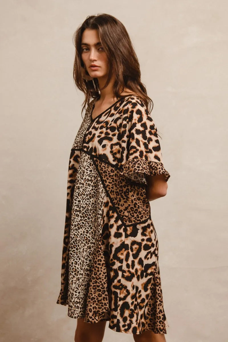 Image of BiBi Leopard Prints Mix and Match Short Sleeves Dress | Queeble.shop