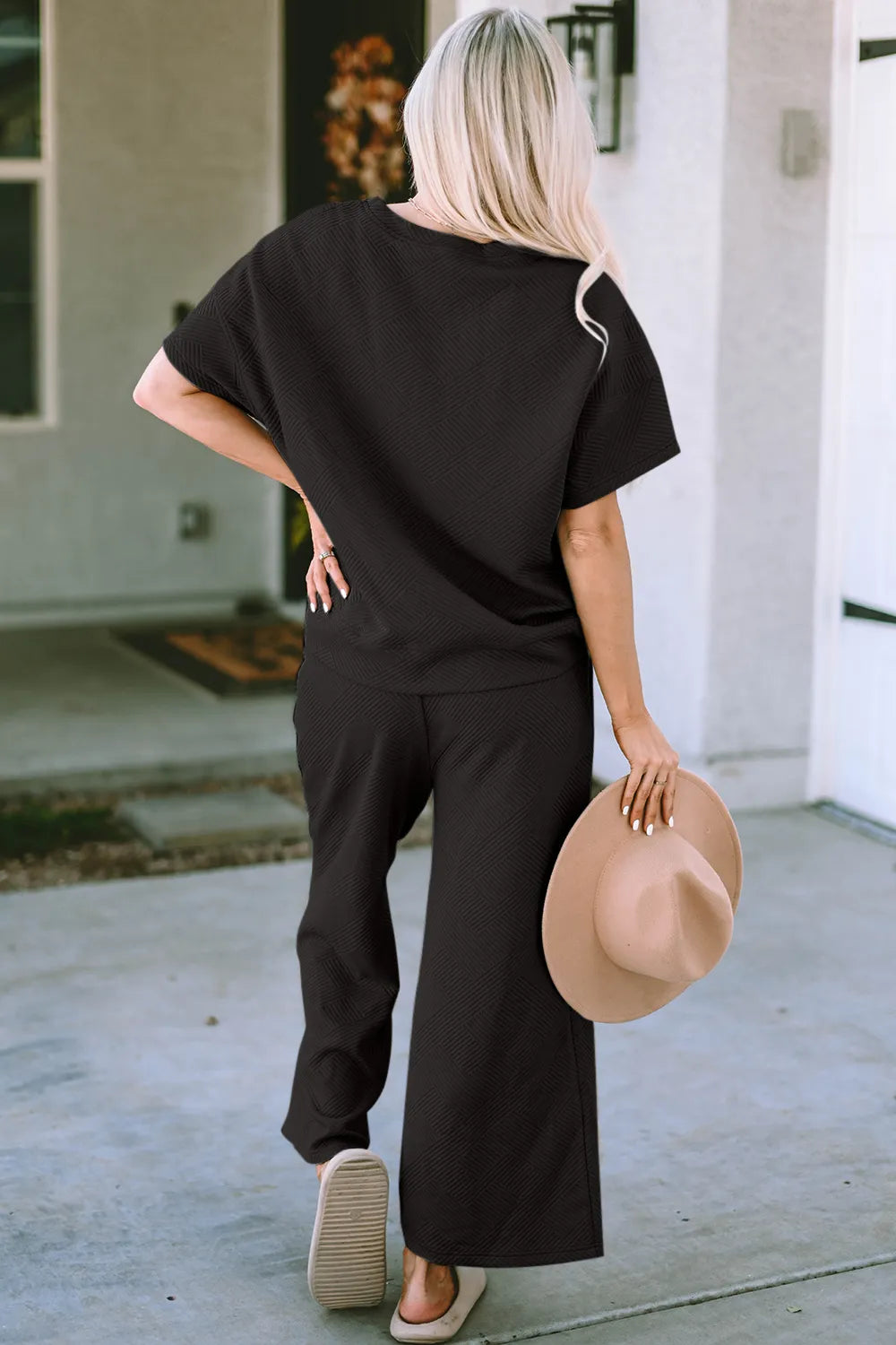 Image of Double Take Full Size Texture Short Sleeve Top and Pants Set | Queeble.shop