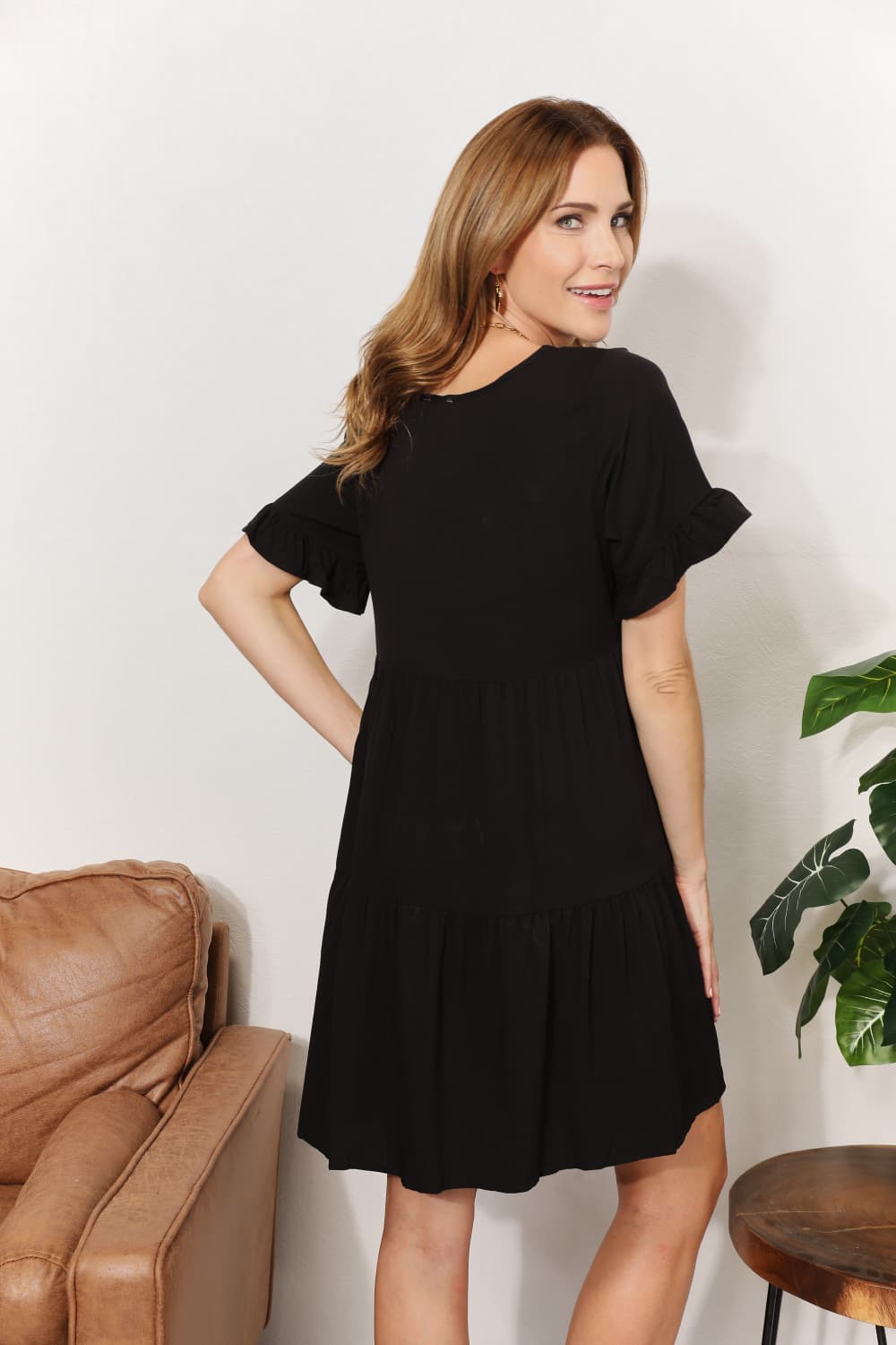 Image of Mandy V-Neck Flounce Sleeve Tiered Dress | Queeble.shop
