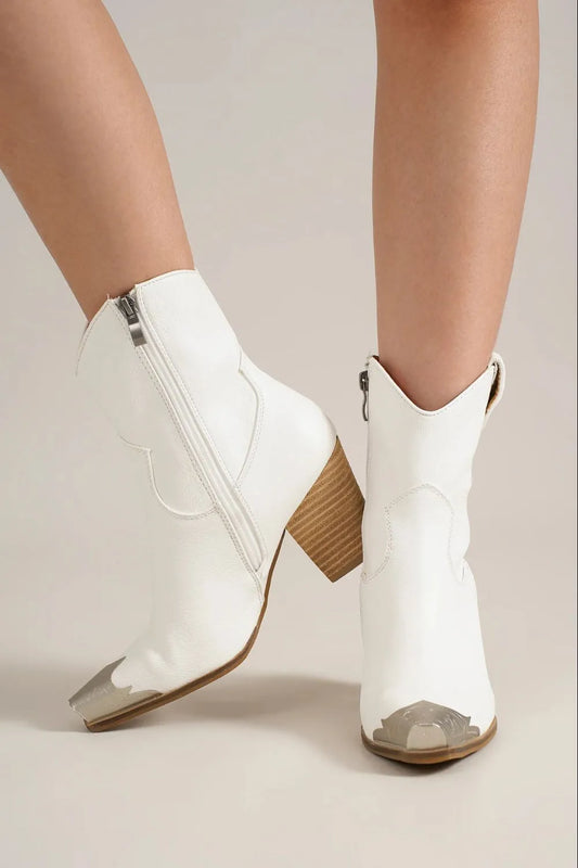 Image of Beast Fashion Faux Leather Block Heel Boots with Side Zippers | Queeble.shop
