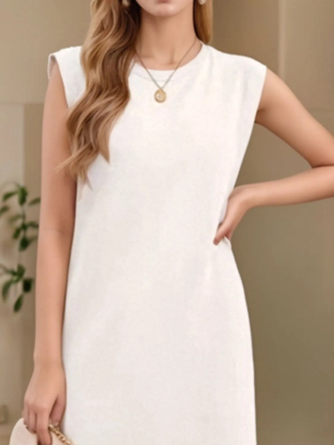 Image of Full Size Slit Round Neck Sleeveless Maxi Tank Dress Plus Size | Queeble.shop