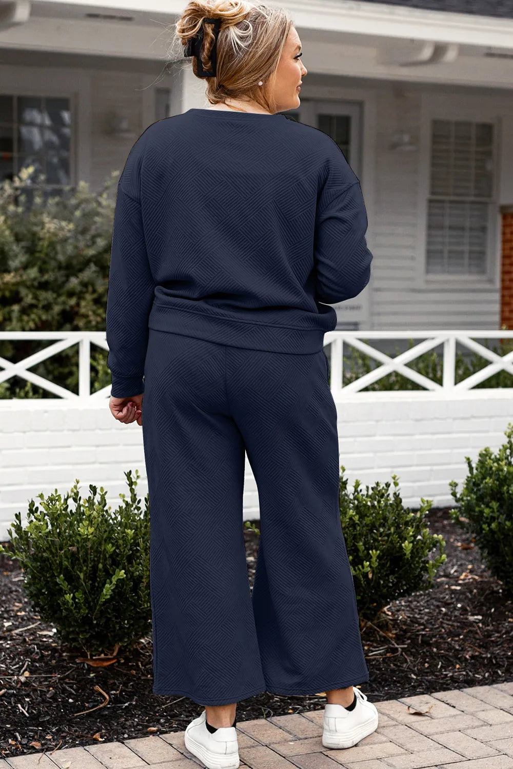 Image of Double Take Full Size Textured Long Sleeve Top and Drawstring Pants Set | Queeble.shop
