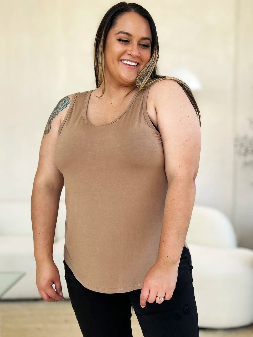 Image of Basic Bae Full Size Round Neck Curved Hem Tank | Queeble.shop