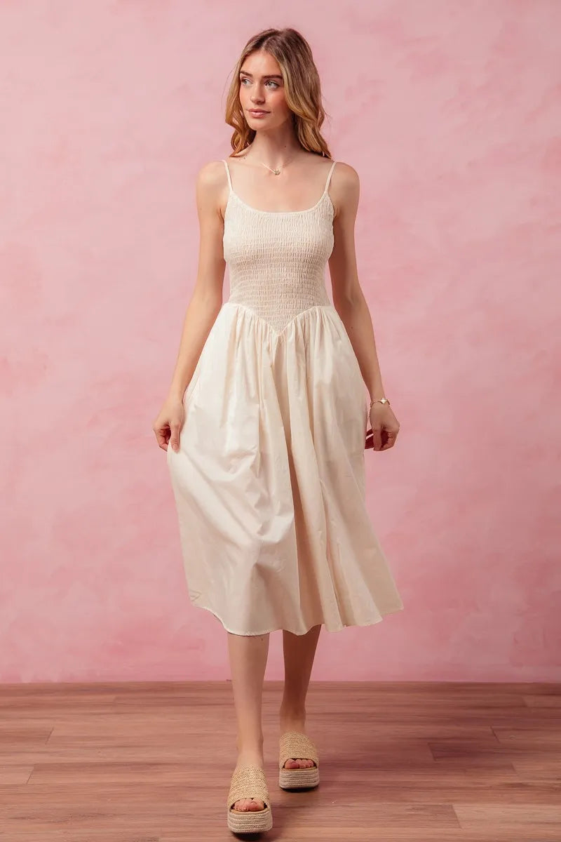 Image of SO ME Smocked Sleeveless Casual Everyday Dress With Slit | Queeble.shop