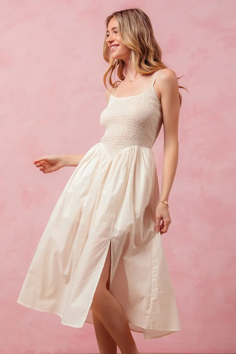 Image of SO ME Smocked Sleeveless Casual Everyday Dress With Slit | Queeble.shop