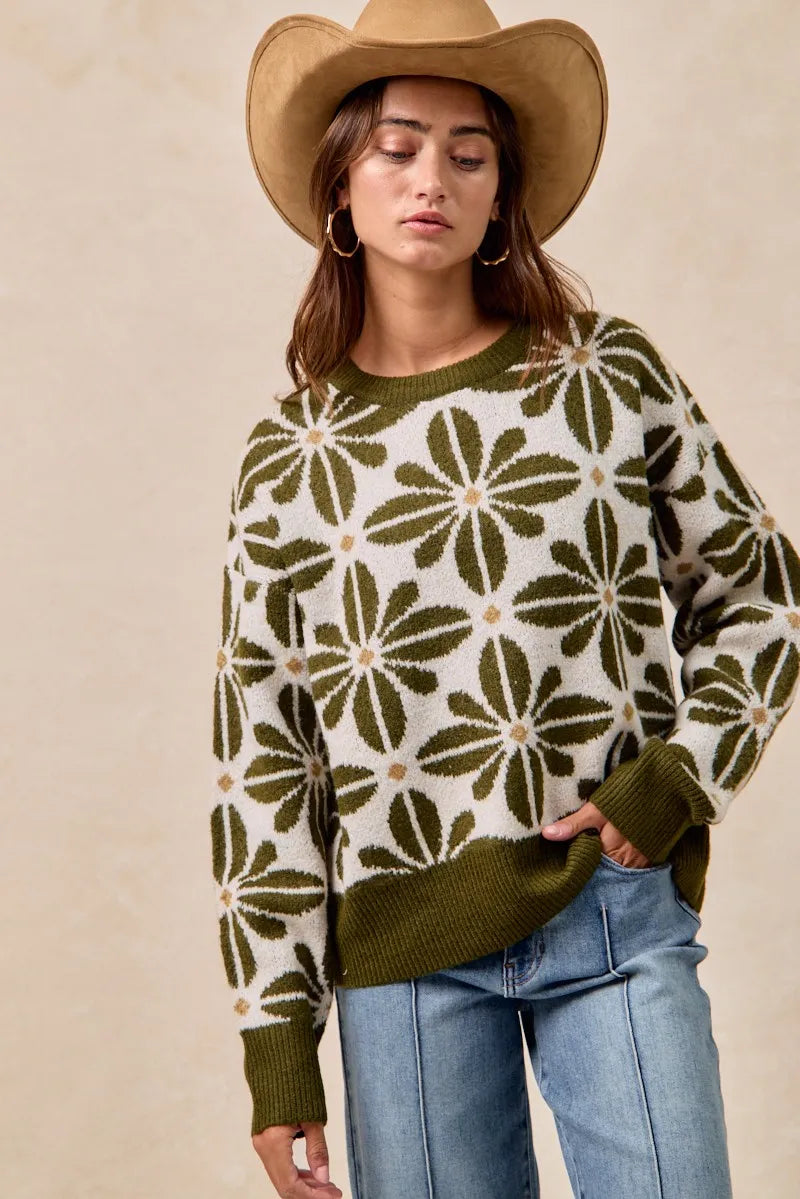 Image of BiBi Flower Pattern Long Sleeve Sweater | Queeble.shop