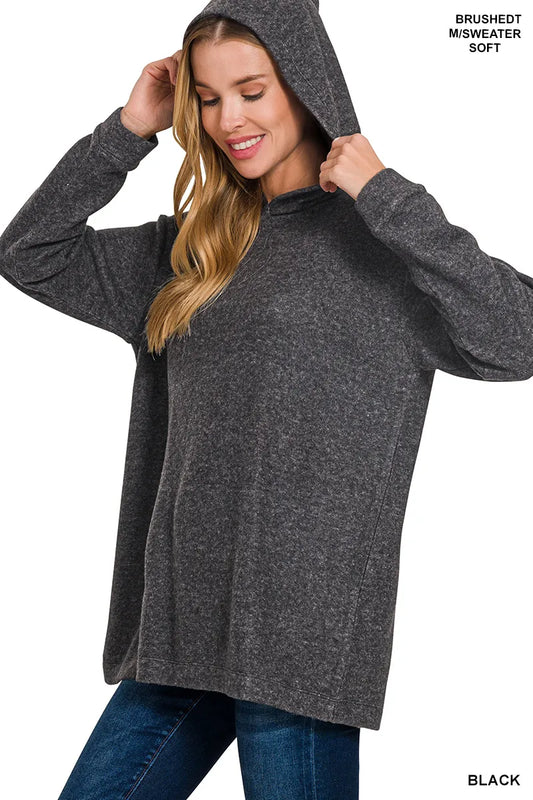Image of Zenana Hooded Brushed Melange Hacci Sweater | Queeble.shop