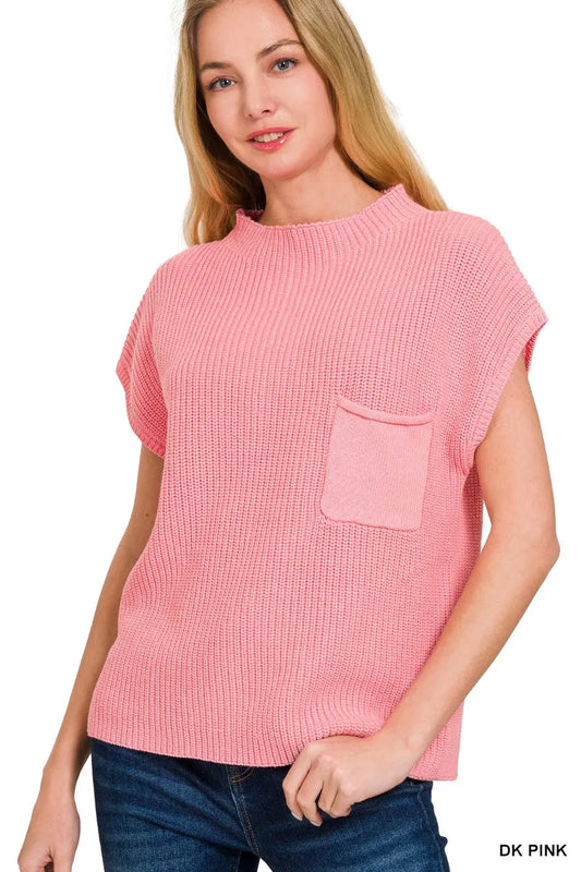 Image of Zenana Mock Neck Short Sleeve Sweater | Queeble.shop