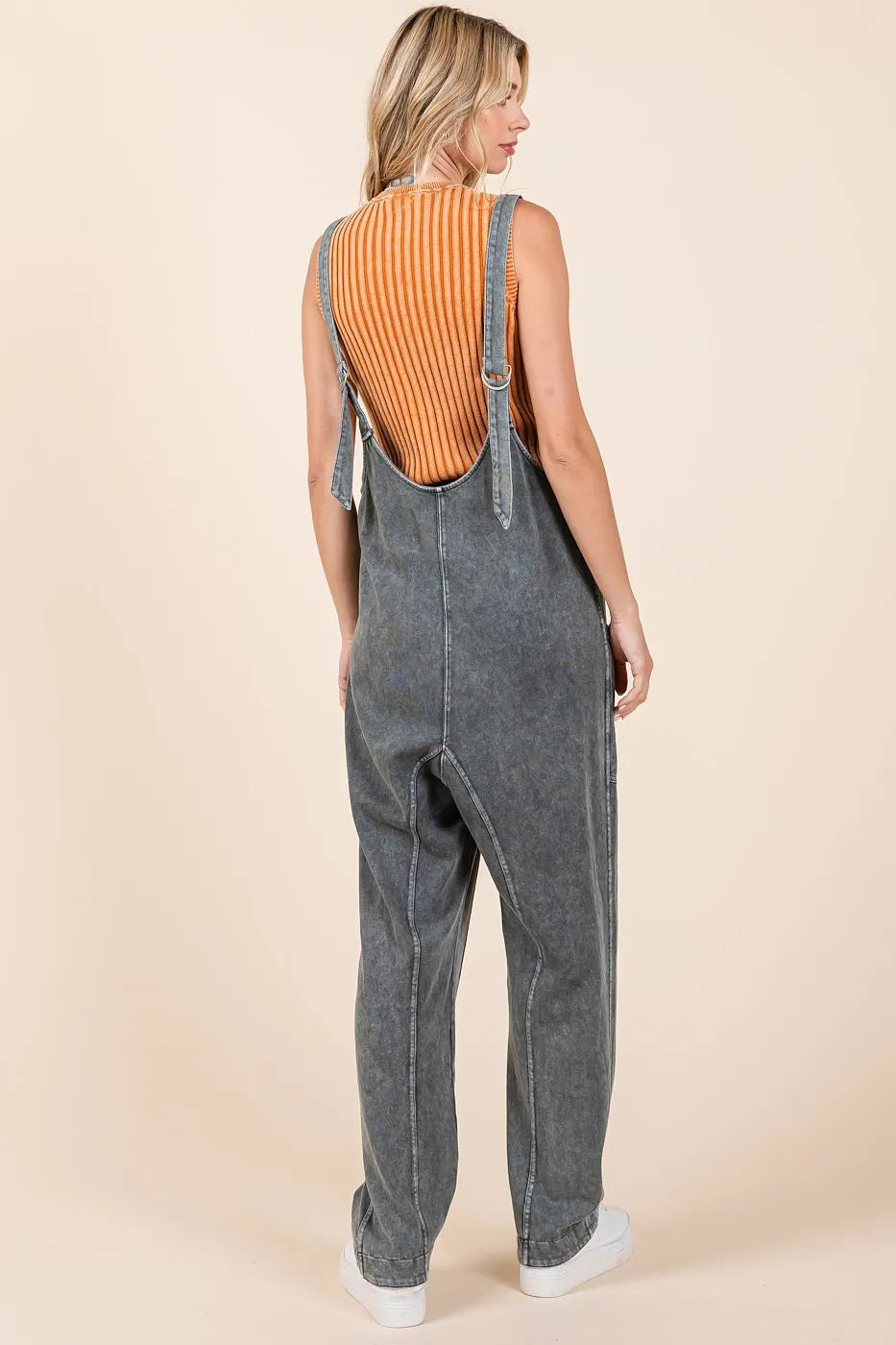 Image of Mittoshop Mineral Wash Relaxed Fit Sleeveless Harem Jumpsuit | Queeble.shop