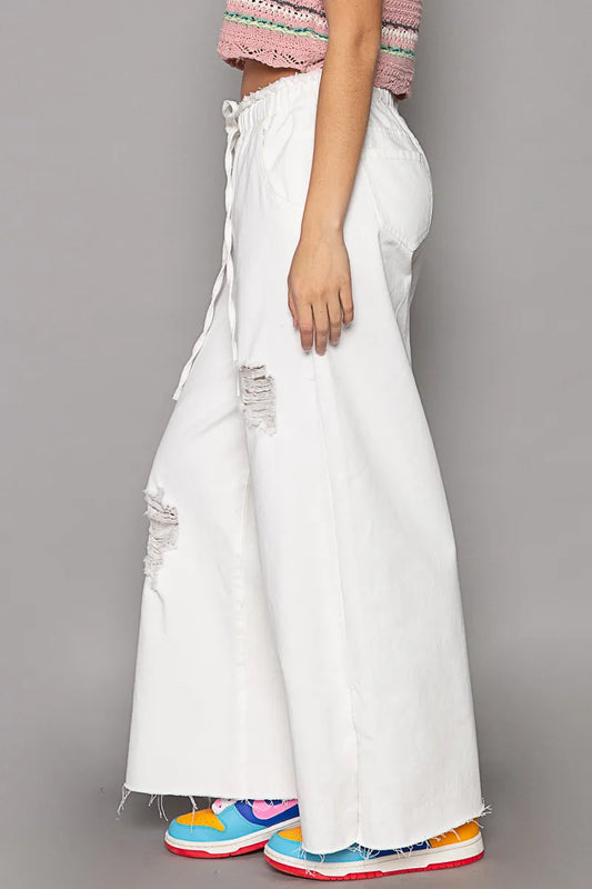 Image of POL Distressed Drawstring Slit Wide leg Pants | Queeble.shop