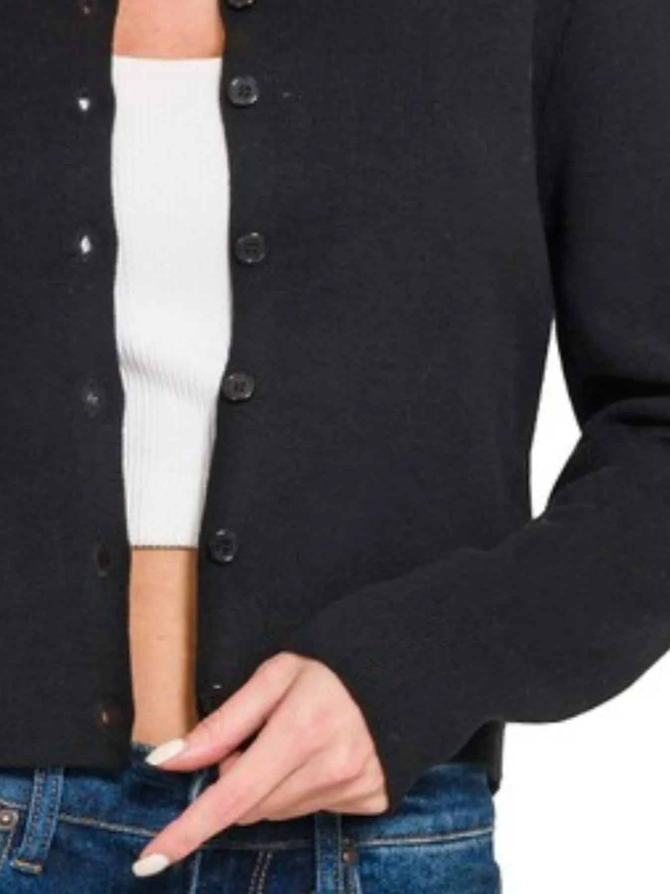 Image of Zenana Button-Front Crewneck Long Sleeve Cropped Cardigan | Queeble.shop