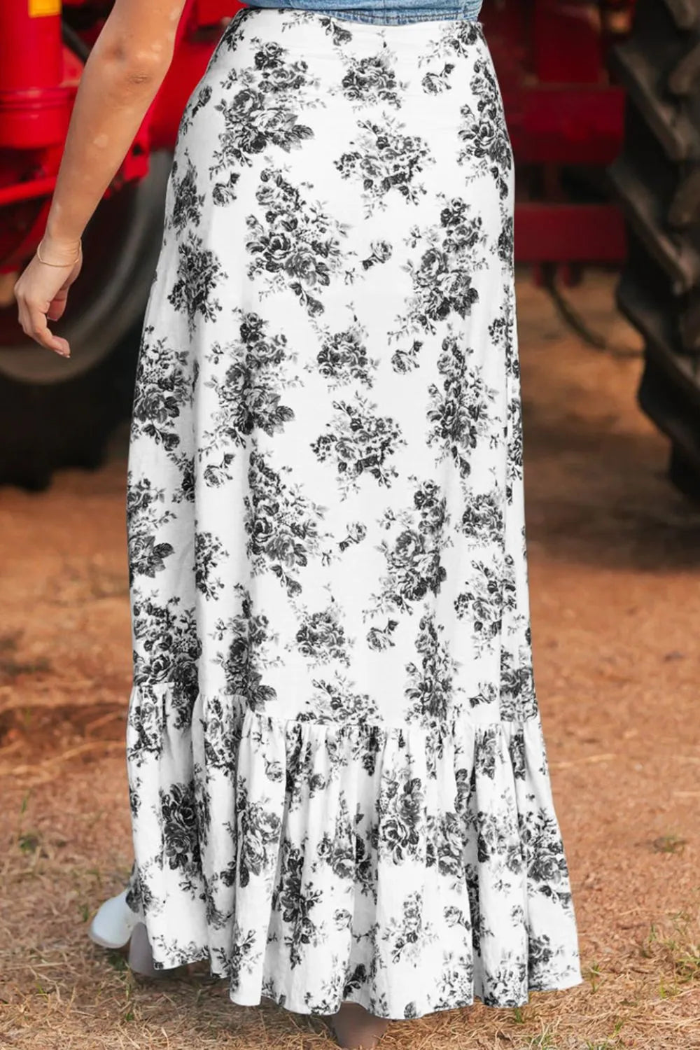 Image of Boho Floral High Waist Ruffle Split Maxi Skirt | Queeble.shop