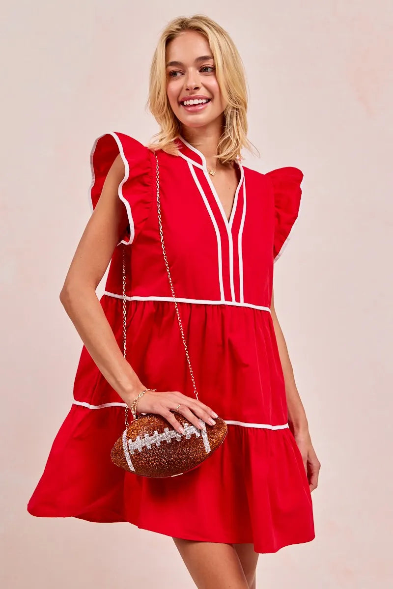 Image of BiBi Gameday Theme Contrast Binding Ruffled Dress | Queeble.shop