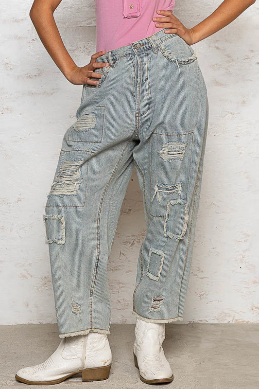 Image of POL Distressed Raw Hem Wide Leg Pants | Queeble.shop