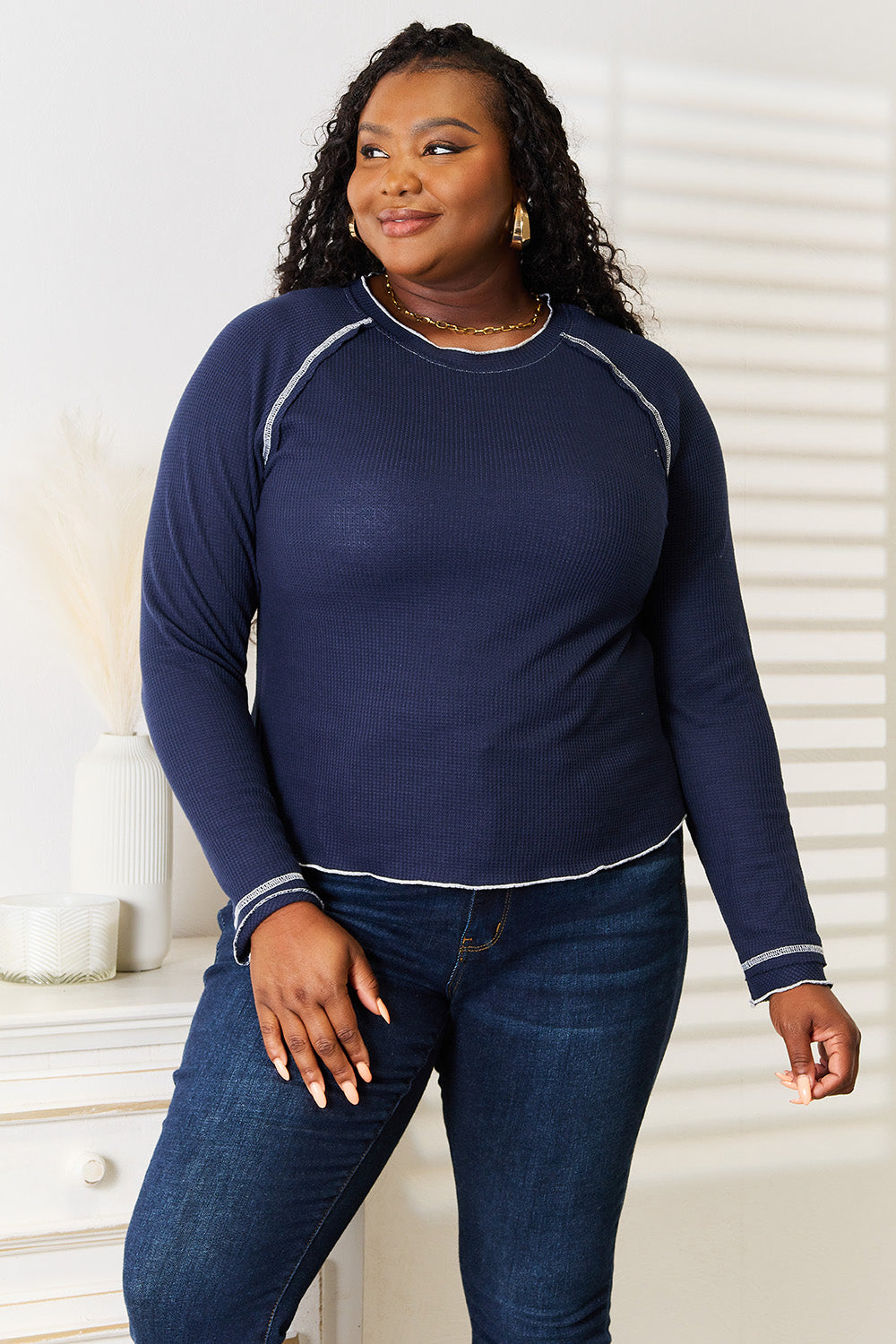 Image of Basic Bae Long Raglan Sleeve Round Neck Top | Queeble.shop