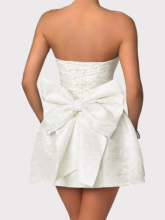 Image of Lace-Up Sleeveless Satin Mini Dress with Bow | Queeble.shop