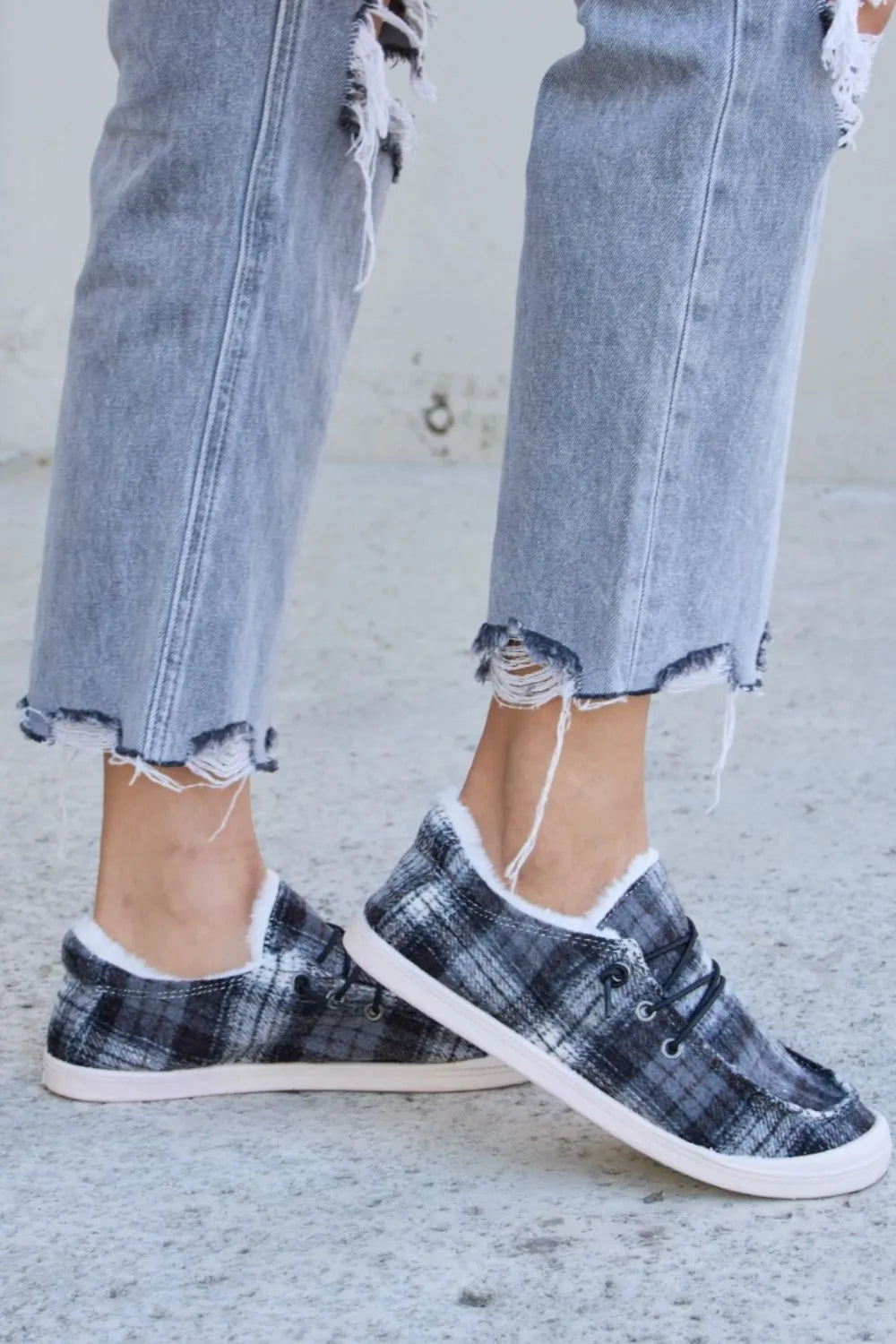 Image of Forever Link Plaid Plush Flat Sneakers | Queeble.shop
