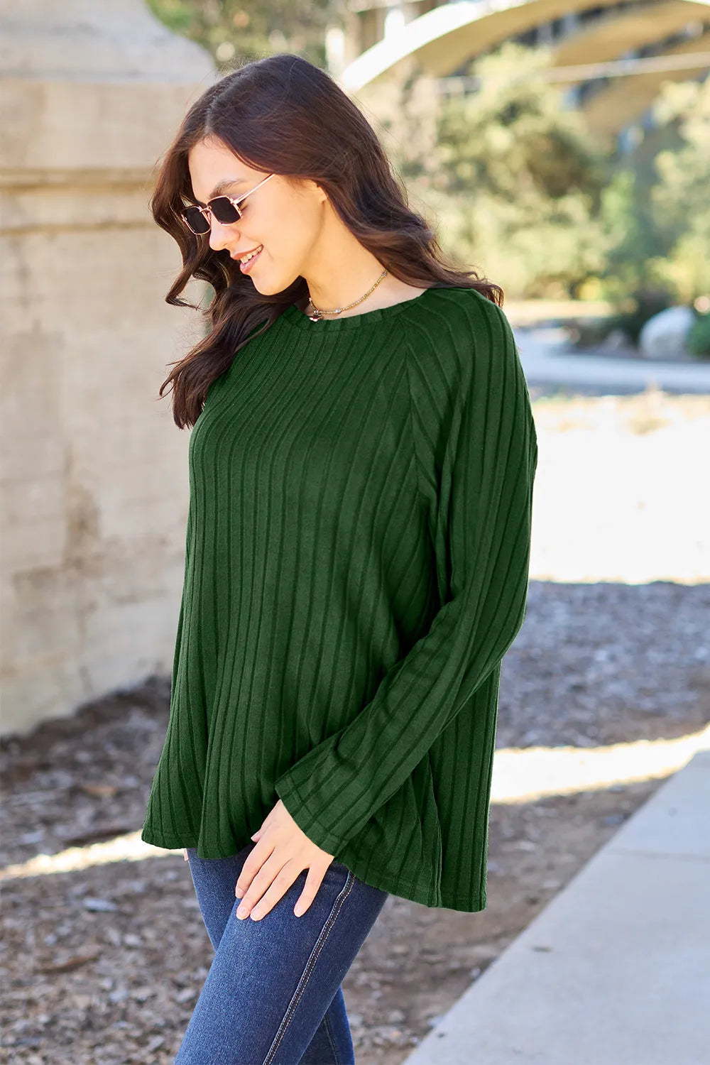 Image of Basic Bae Full Size Ribbed Round Neck Long Sleeve Knit Top | Queeble.shop