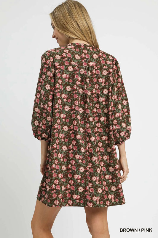 Image of Umgee Floral Tie-Neck Babydoll Dress | Queeble.shop