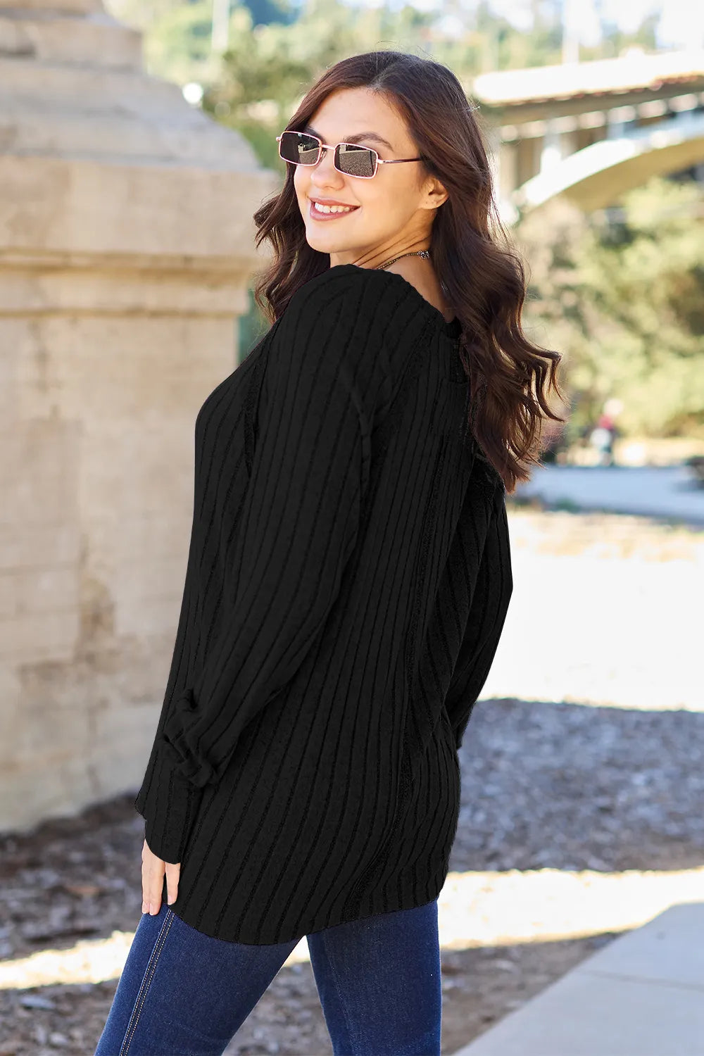 Image of Basic Bae Full Size Ribbed Round Neck Long Sleeve Knit Top | Queeble.shop