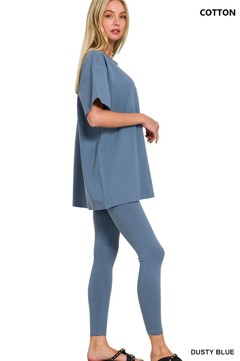 Image of Zenana Cotton Round Neck Top & Legging Set | Queeble.shop