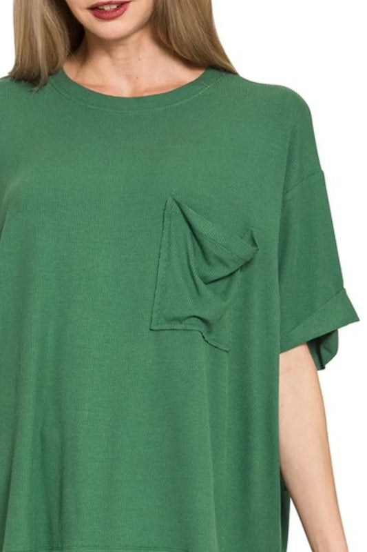 Image of Zenana Oversized Ribbed Round Neck Short Sleeve Tee | Queeble.shop