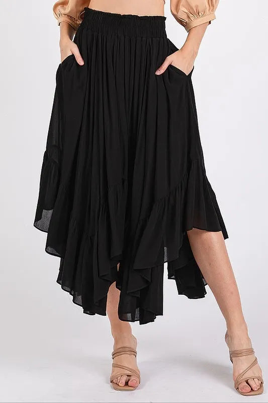 Image of Mittoshop Handkerchief Hem Elastic Waist Pocket Midi Skirt | Queeble.shop