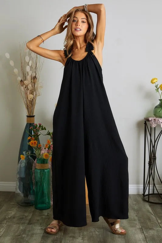 Image of ADORA Full Size Elastic Ruffle Shoulder Jumpsuit Plus Size | Queeble.shop