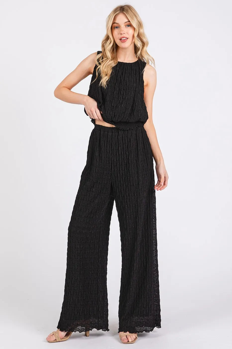 Image of Mittoshop Textured Stretchy Crop Tank and Pants Set | Queeble.shop